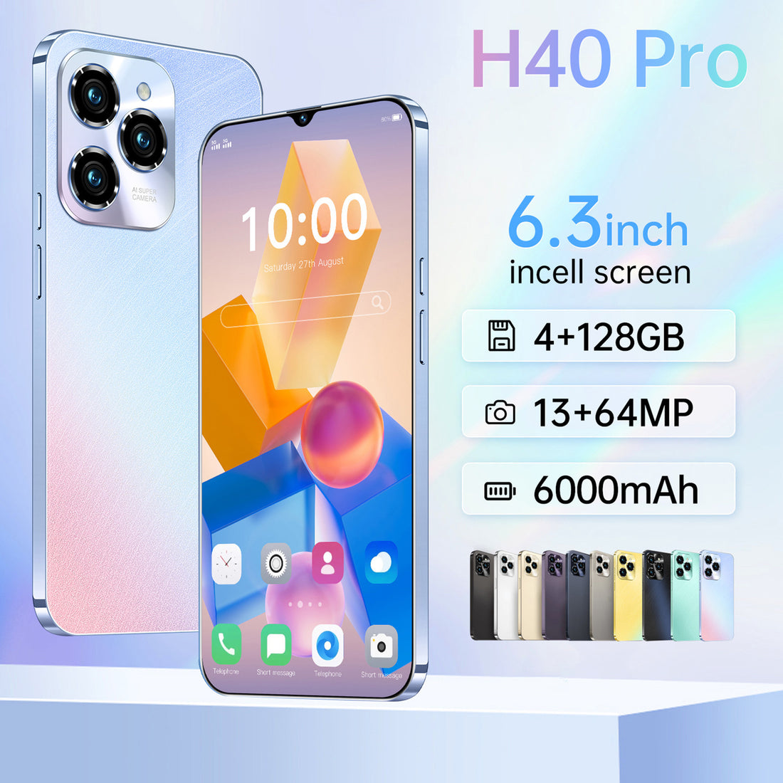 HOT40 Unlocked Smartphone 4GB 128GB Android Dual SIM 4G 6.3-Inch