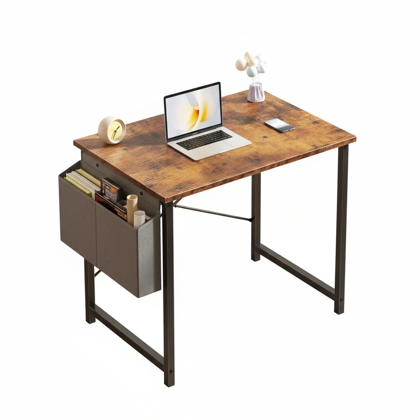 Small Office Desk With Storage Bags Hooks Computer Desk