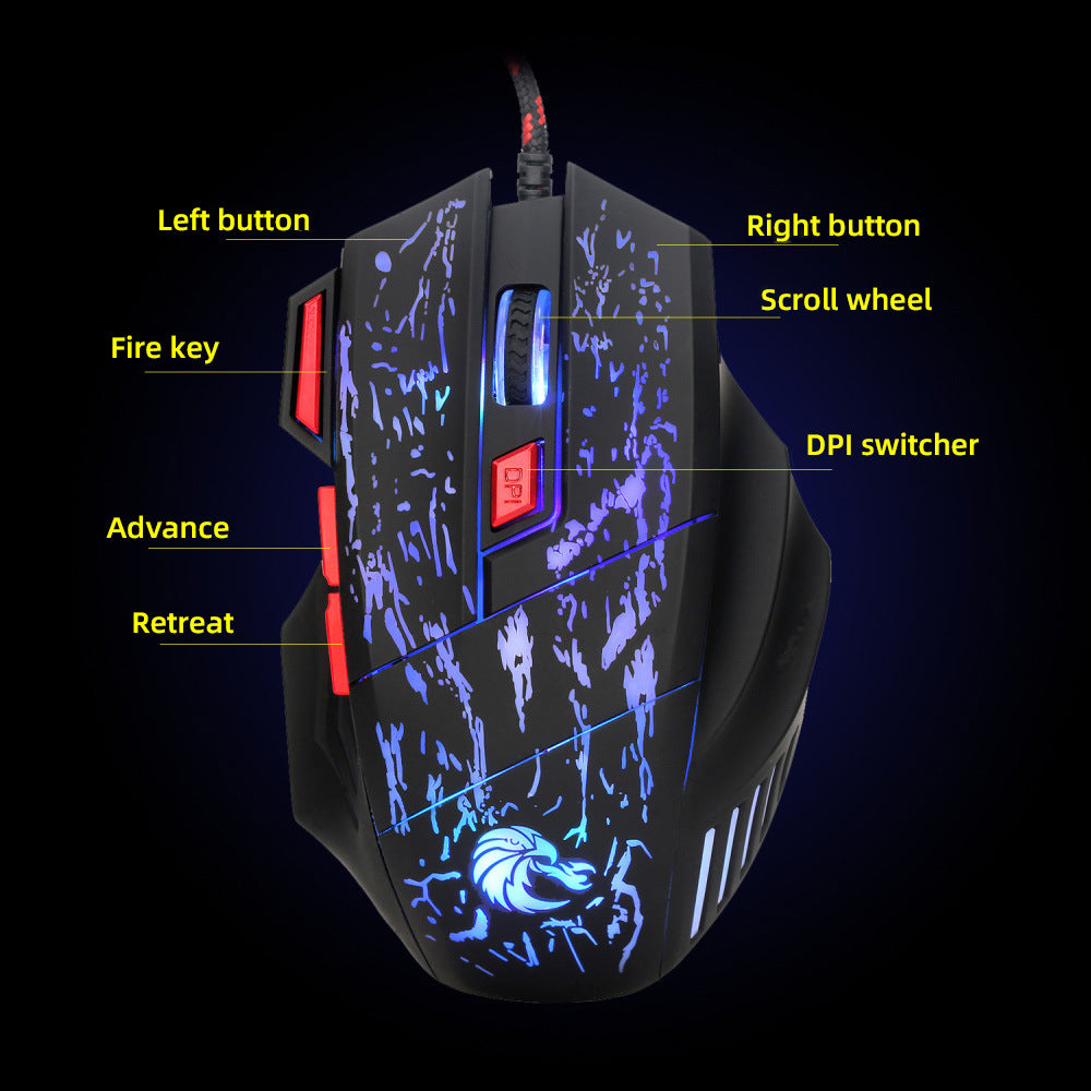 Water Crack Colorful Luminous Game Wired Mouse