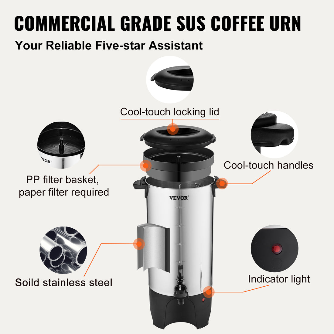 VEVOR 50-Cup Stainless Steel Commercial Coffee Urn Fast Brew Dispenser