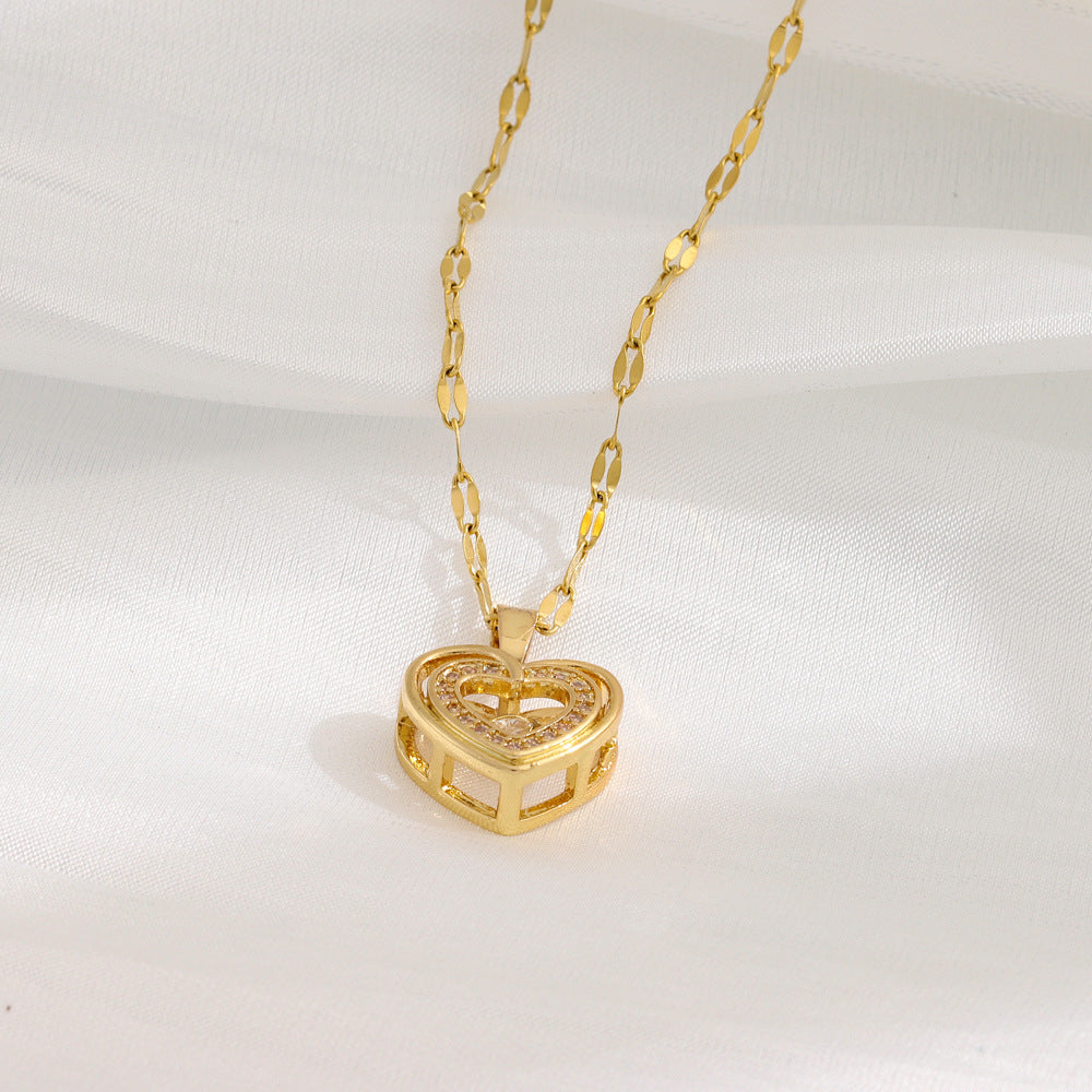 Double Layer Heart Rhinestone Titanium Steel Necklace Fashion Jewelry