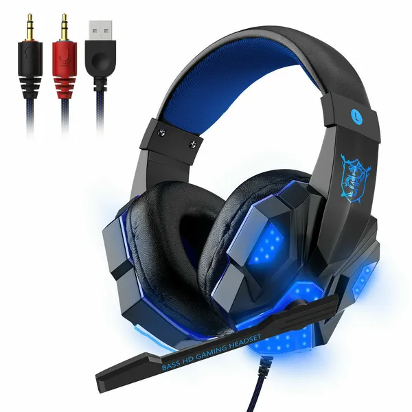 3.5mm Gaming Headset Stereo Bass LED Mic PC PS4 Compatible