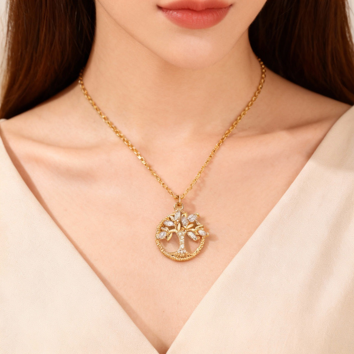 Tree Of Life Rhinestone Necklace Pendant Fashion Jewelry Gift