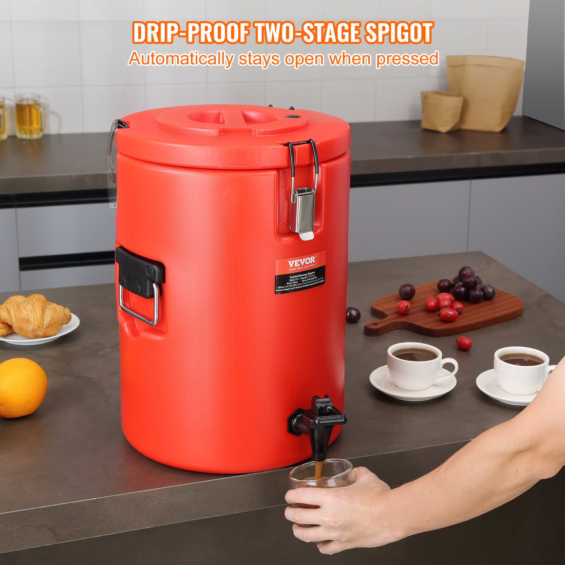 VEVOR 4.5 Gallon Stainless Steel Insulated Beverage Dispenser Hot Cold Server