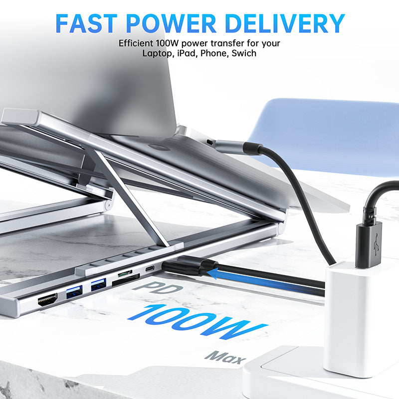 8 In 1 Aluminum Alloy USB C Hub HDMI Docking Station Laptop Stand