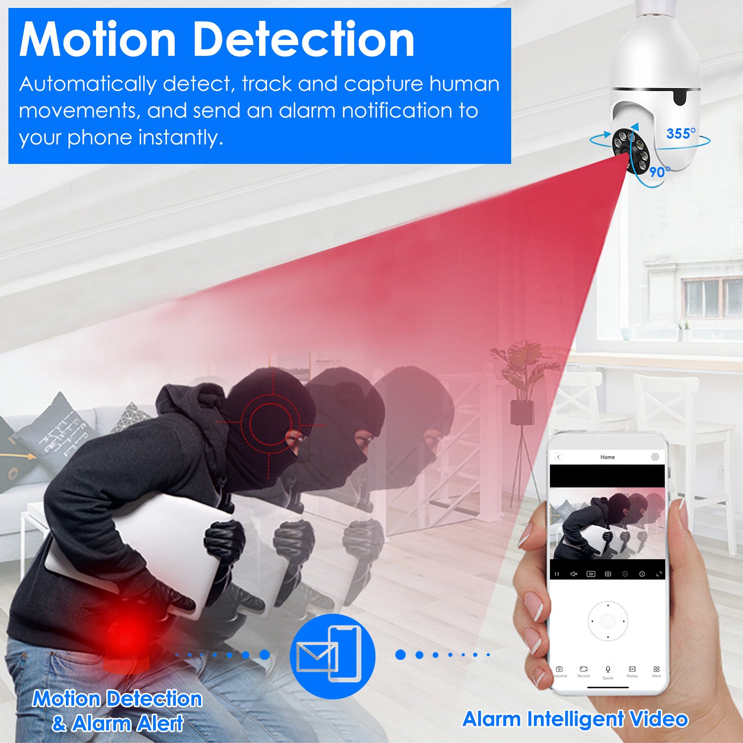E27 WiFi Bulb Camera 1080P Pan Tilt Security Camera