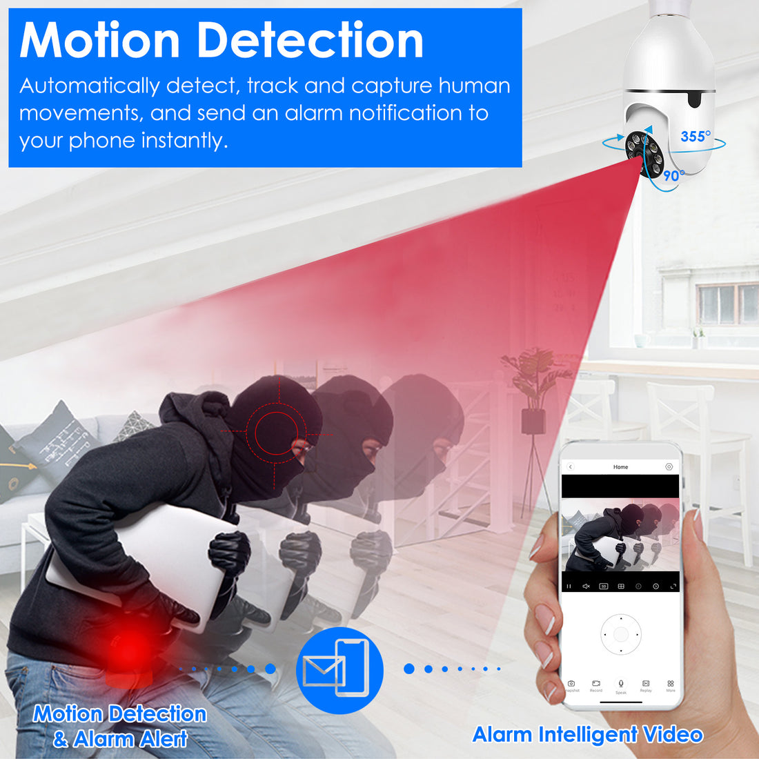 E27 WiFi Bulb Camera 1080P Pan Tilt Security Camera