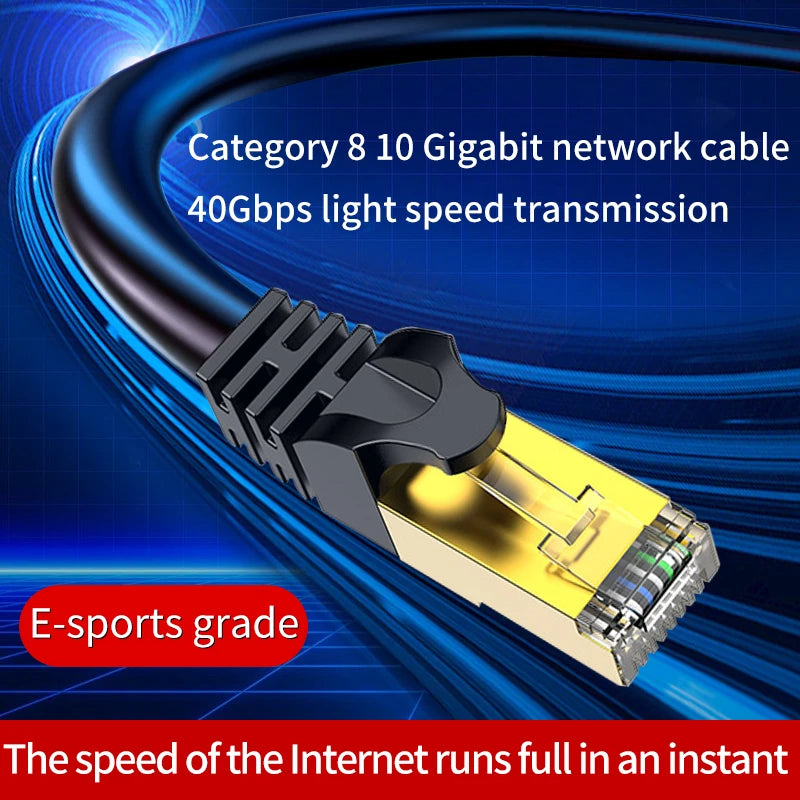 Cat 8 Ethernet Cable 40Gbps RJ45 Gold Plated LAN Network Cable