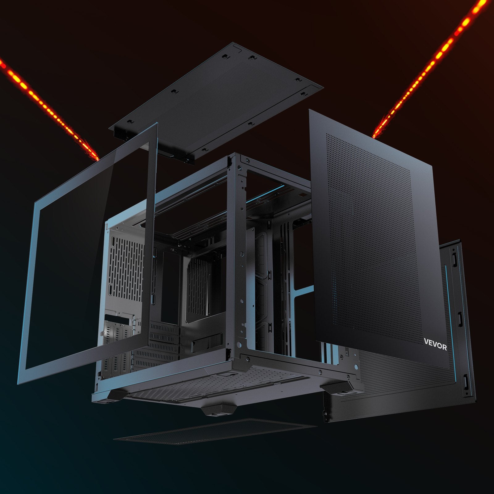 Mid Tower Dual Chamber Gaming PC Case ATX No Fan