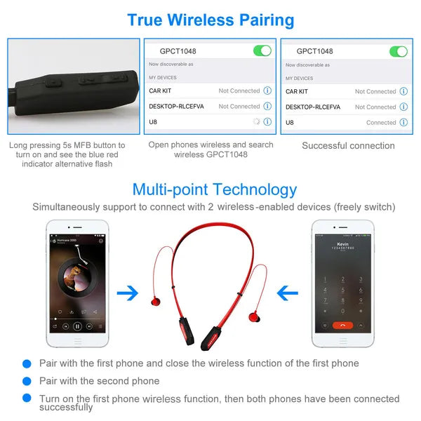 Wireless V4.2 Neckband Sport Headphones Sweatproof Magnetic Stereo Earbuds