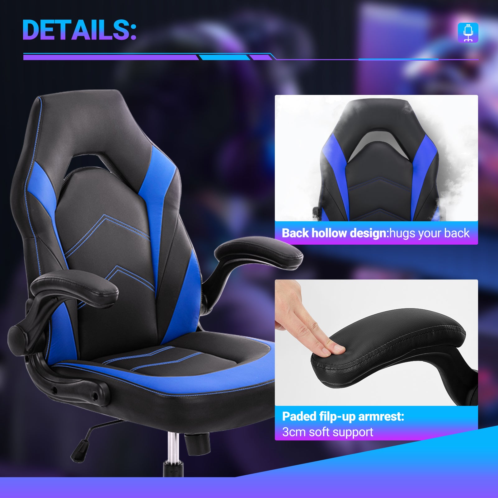 PU Leather Ergonomic Office Gaming Chair Lumbar Support Swivel