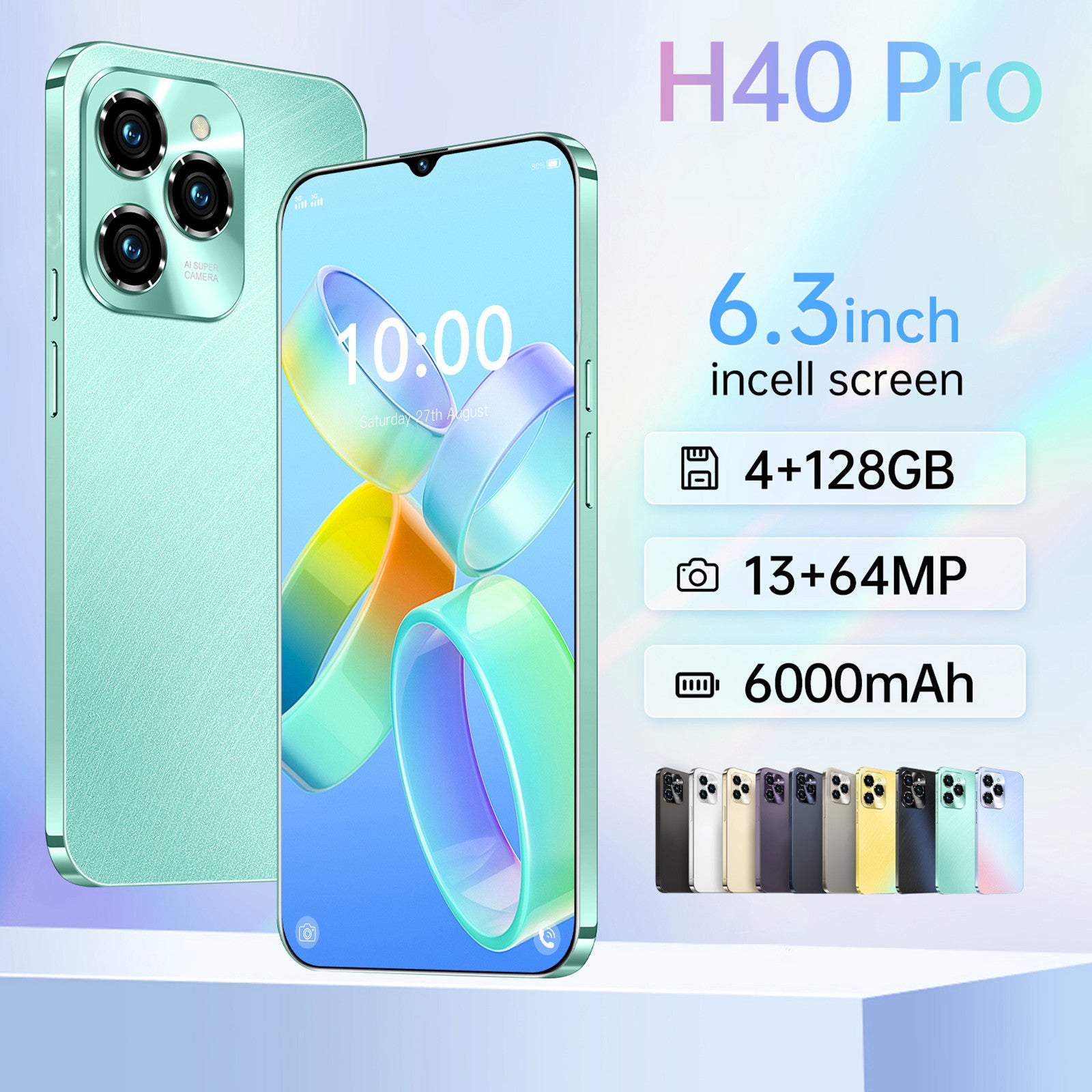 HOT40 Unlocked Smartphone 4GB 128GB Android Dual SIM 4G 6.3-Inch