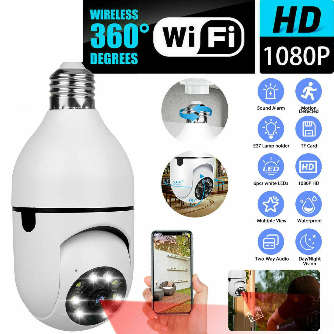 E27 Light Bulb 1080P HD WiFi Security Camera