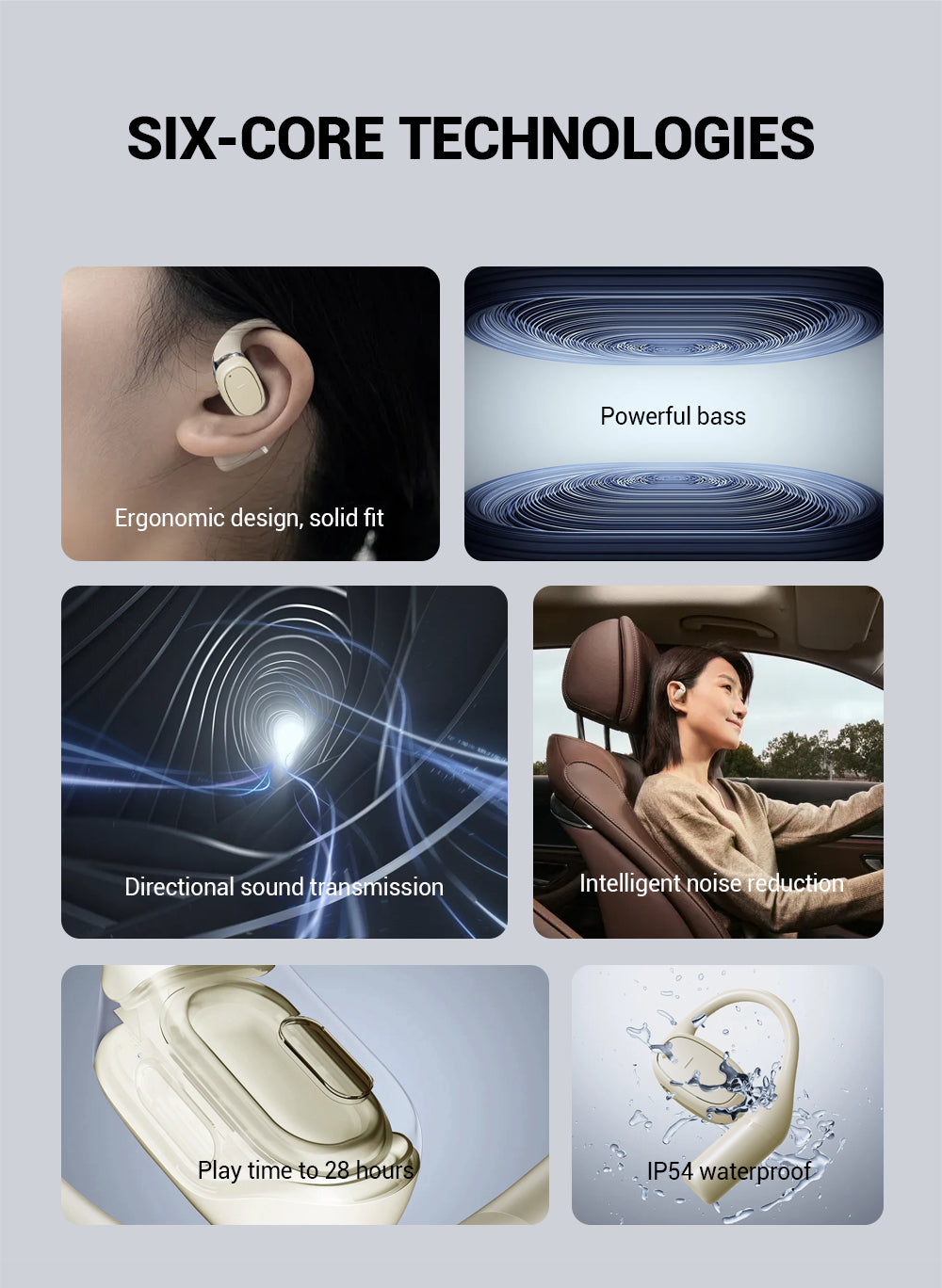 OWS 5.3 Open-Ear Wireless Earbuds Stereo Sports 8H Playtime LED Display Case