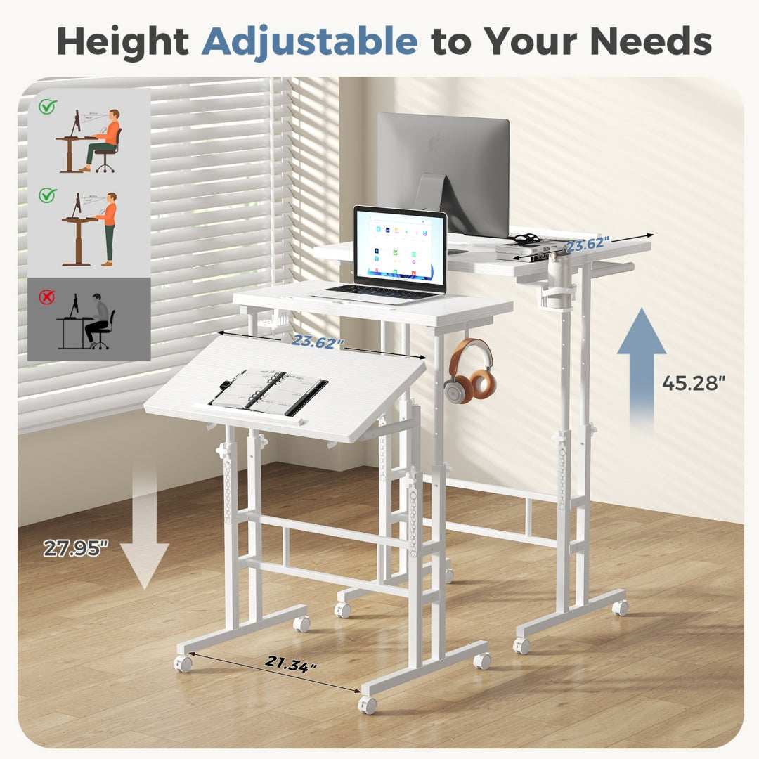 Rotating Adjustable Height Standing Desk Mobile Sit Stand Worktable