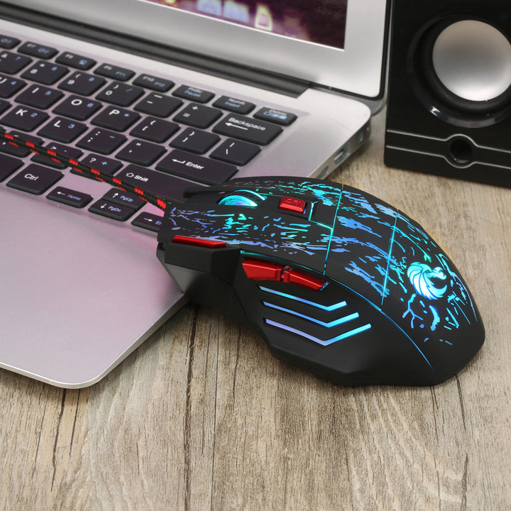 Water Crack Colorful Luminous Game Wired Mouse