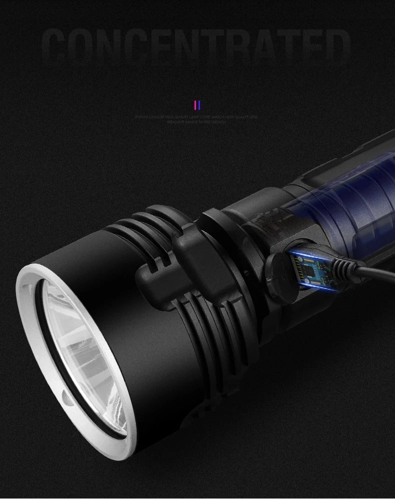 Rechargeable Super Bright LED Flashlight Outdoor Xenon Focusing Lamp