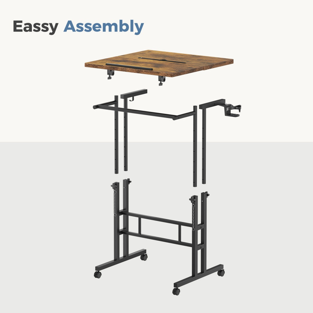 Rotating Adjustable Height Standing Desk Mobile Sit Stand Worktable