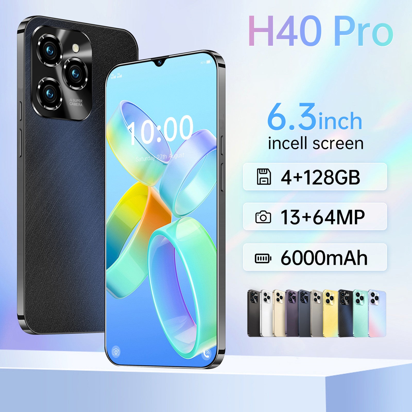HOT40 Unlocked Smartphone 4GB 128GB Android Dual SIM 4G 6.3-Inch