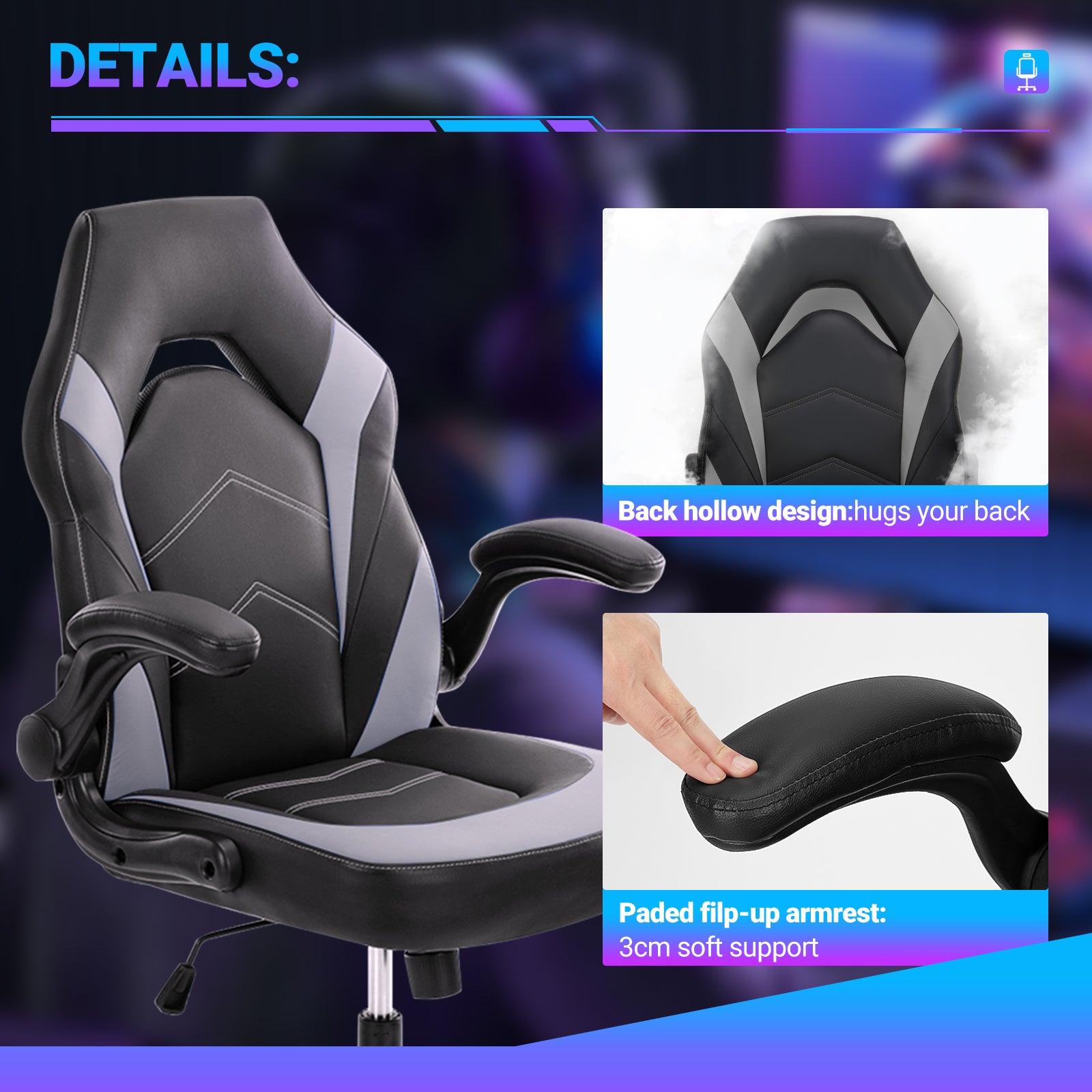 PU Leather Ergonomic Office Gaming Chair Lumbar Support Swivel
