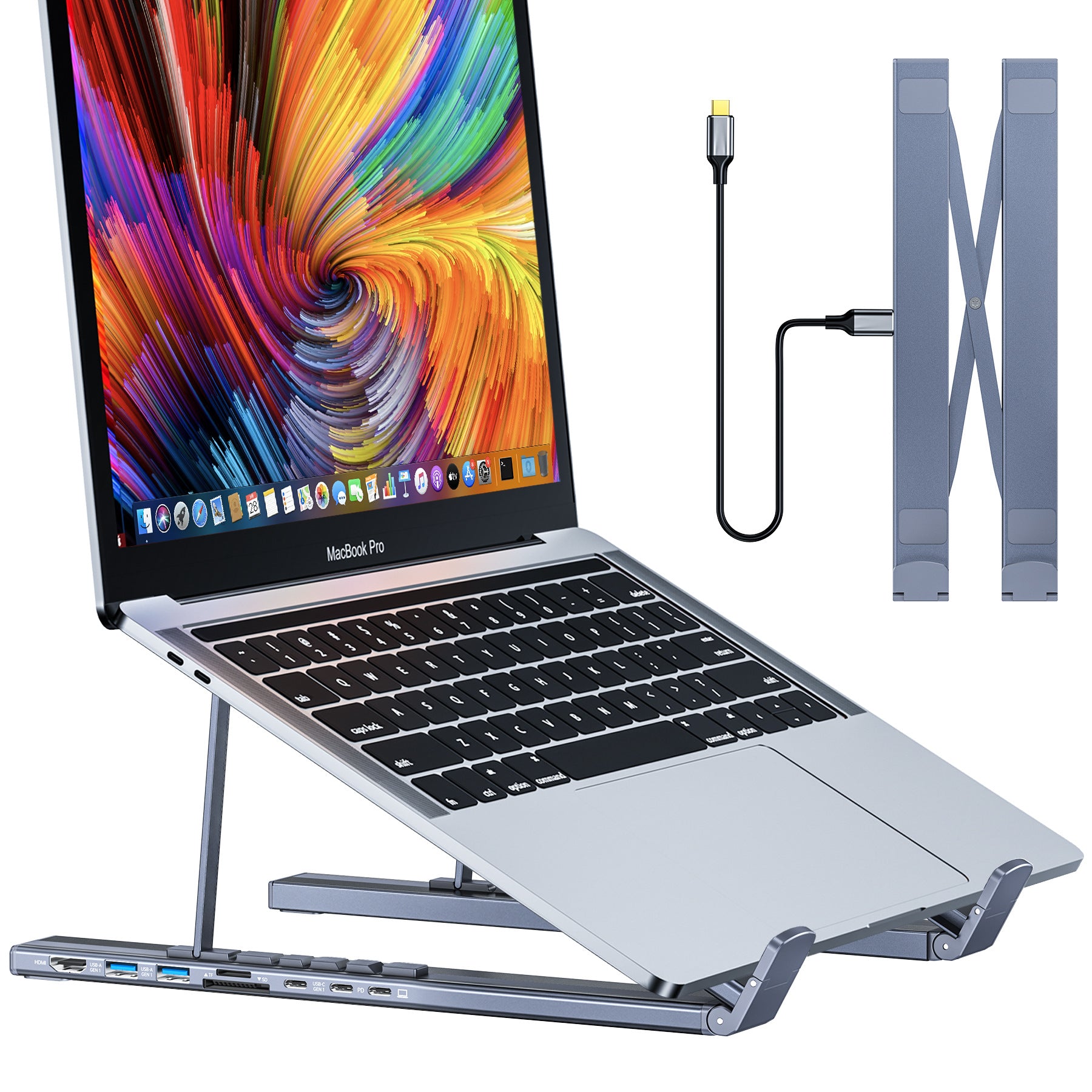 8 In 1 Aluminum Alloy USB C Hub HDMI Docking Station Laptop Stand