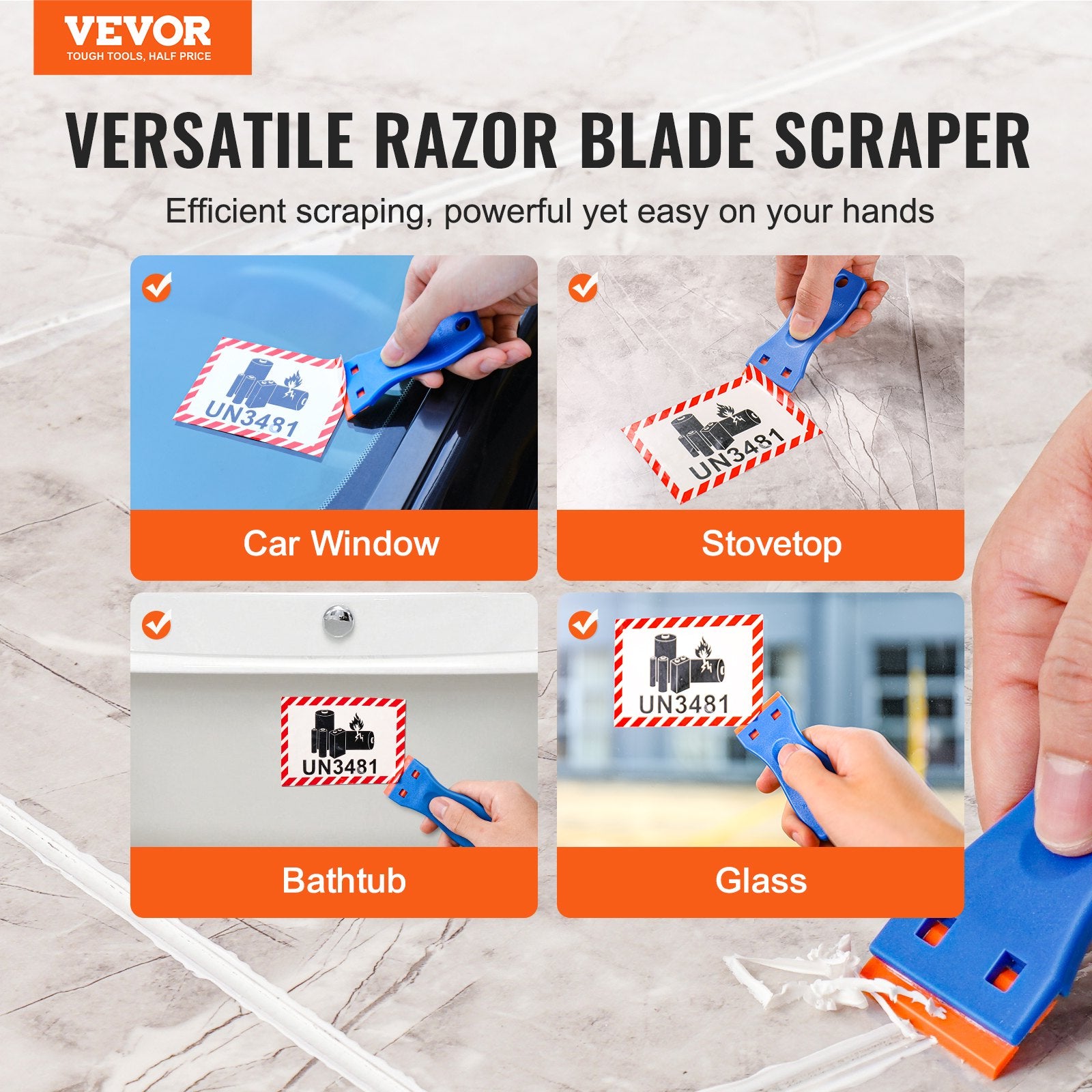 VEVOR Plastic Razor Blade Scraper Tool Set 120PCS Blades