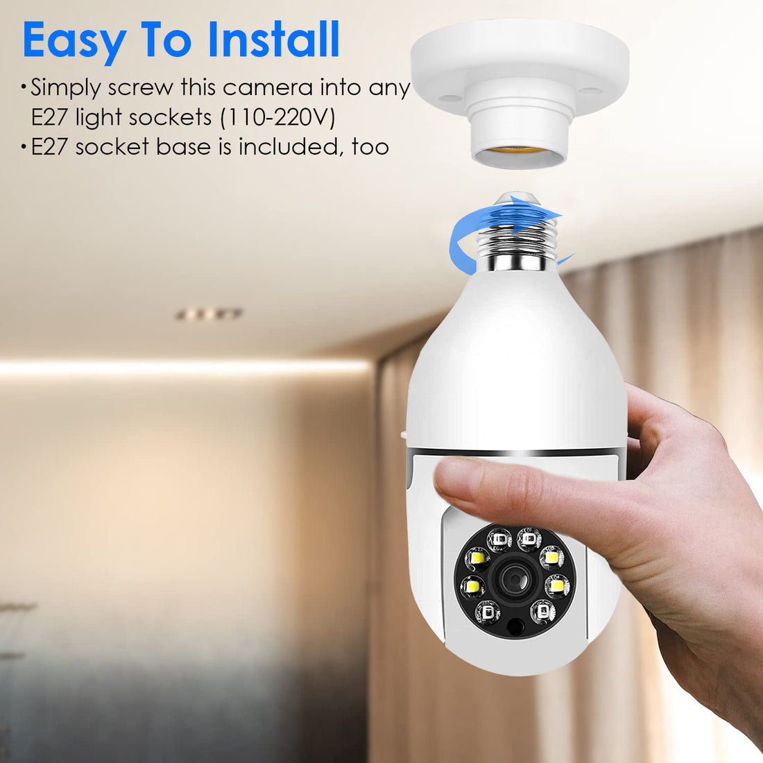 E27 WiFi Bulb Camera 1080P Pan Tilt Security Camera