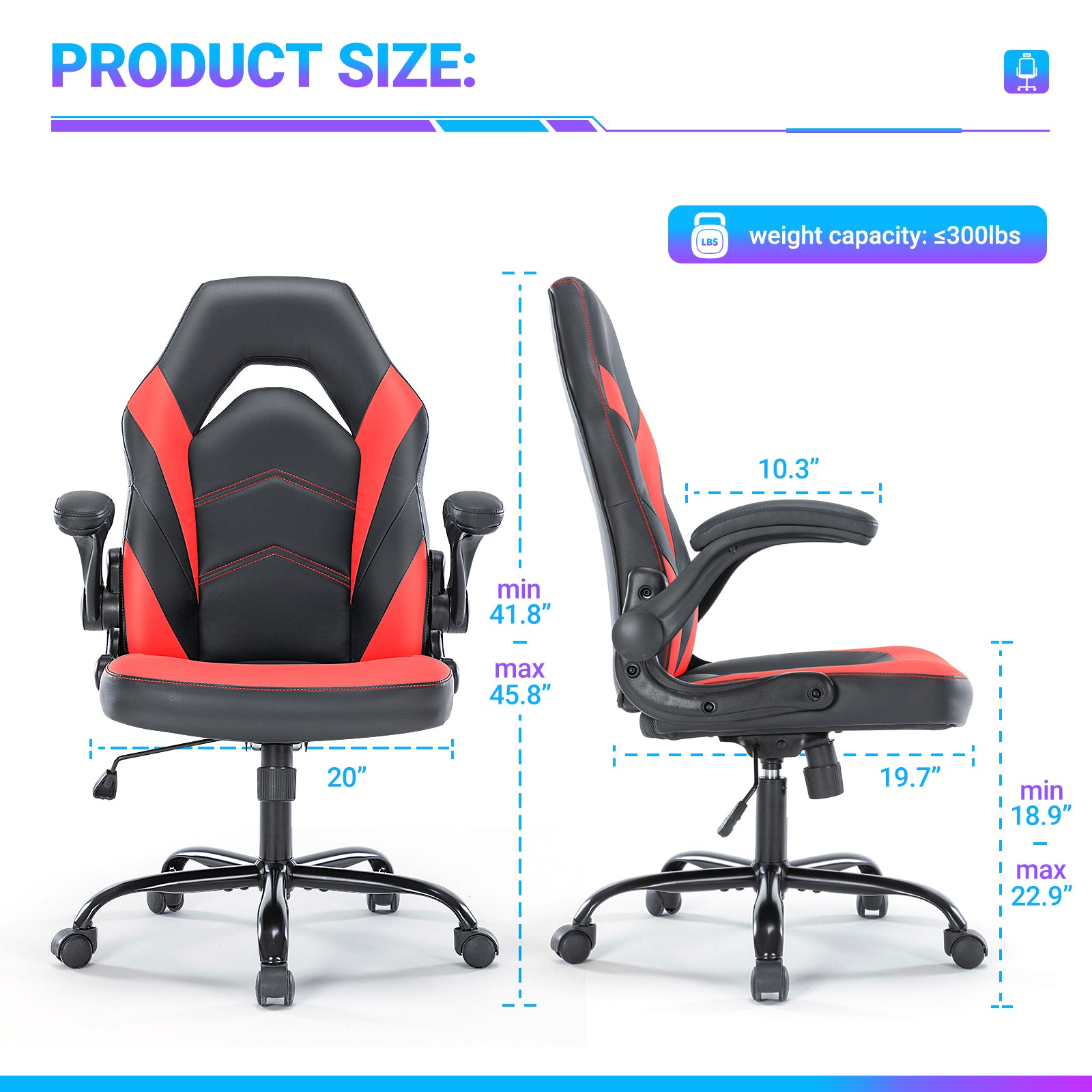 PU Leather Ergonomic Office Gaming Chair Lumbar Support Swivel