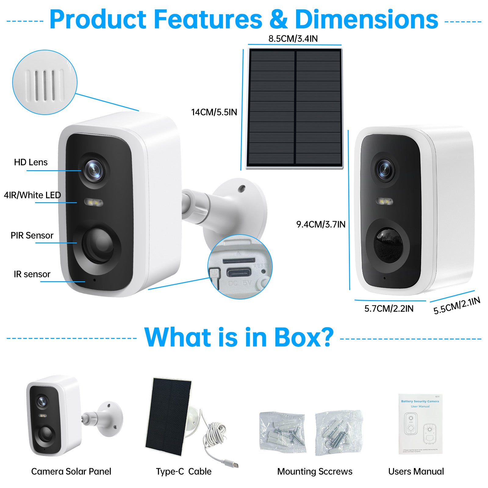 Solar Battery WiFi 2K CCTV Camera Human Detection Waterproof Mini Security Camera