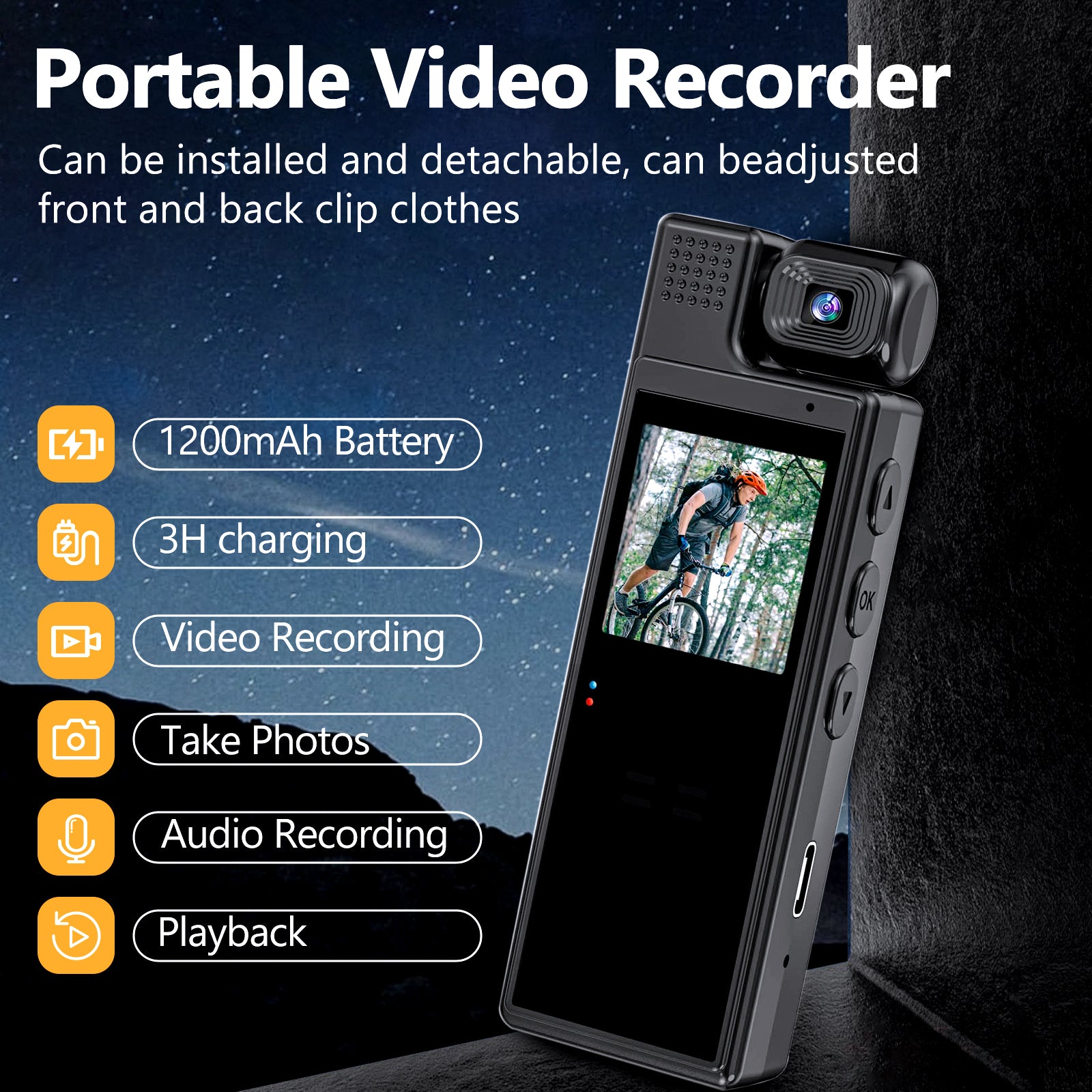 1080P HD Wearable Body Camera With Rotatable Lens