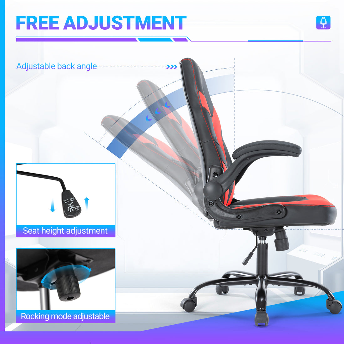 PU Leather Ergonomic Office Gaming Chair Lumbar Support Swivel