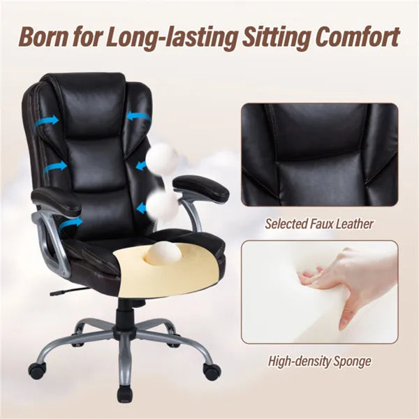 Ergonomic Executive Office Chair Adjustable Height Recline Brown