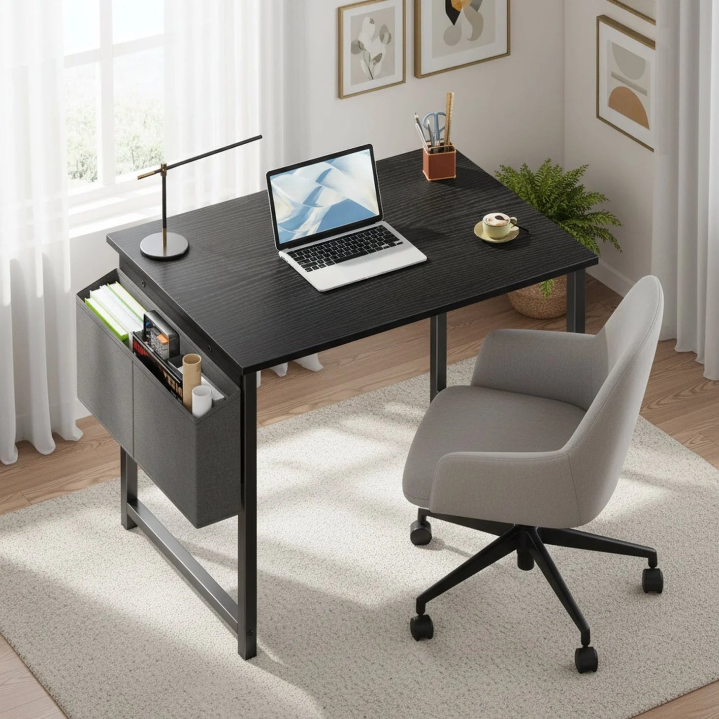 Small Office Desk With Storage Bags Hooks Computer Desk