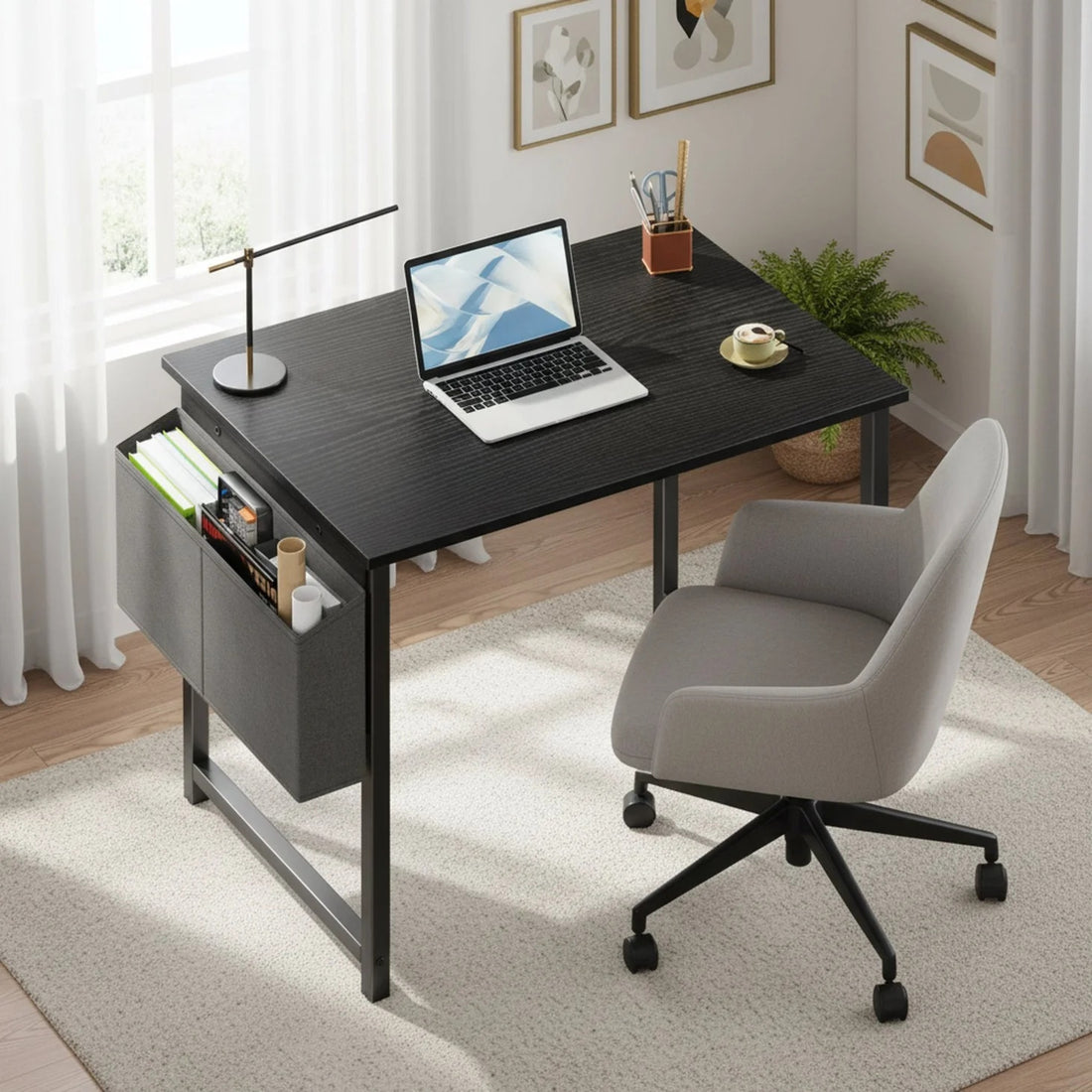 Small Office Desk With Storage Bags Hooks Computer Desk