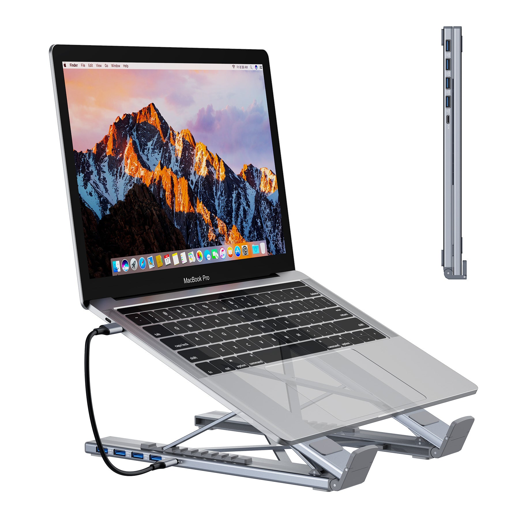 8 In 1 Aluminum Alloy USB C Hub HDMI Docking Station Laptop Stand