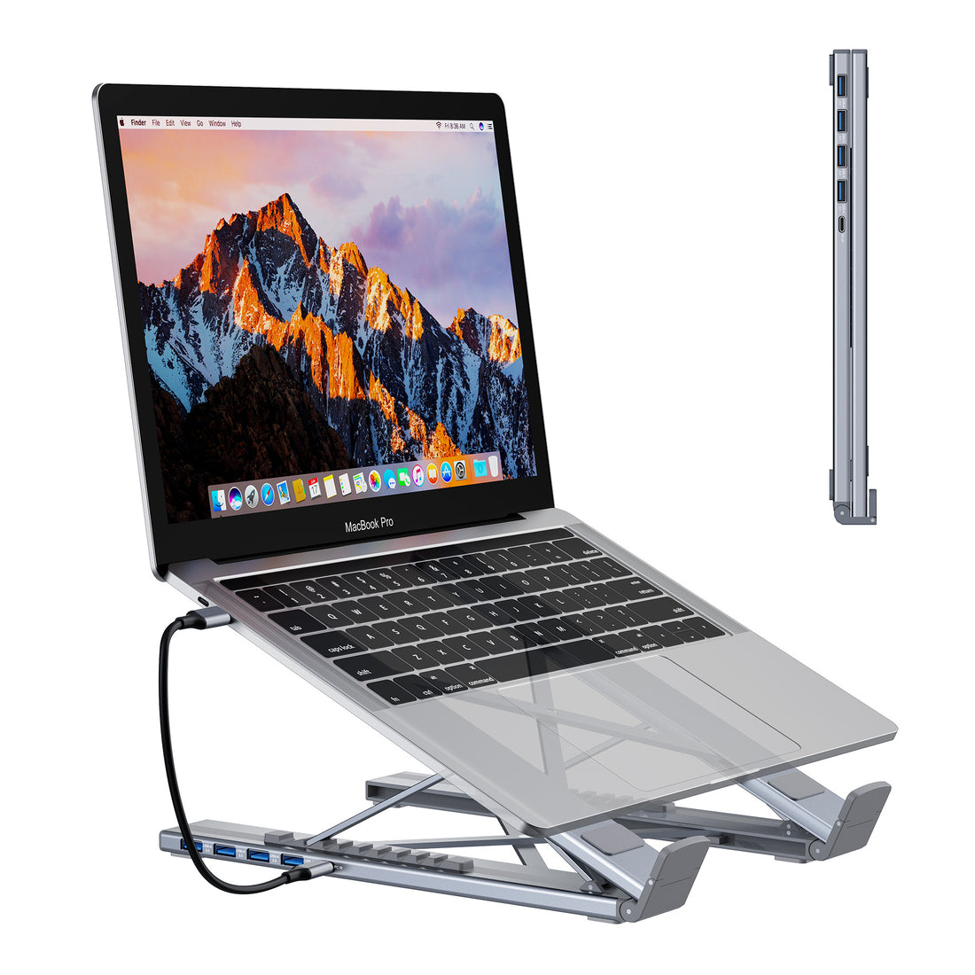 8 In 1 Aluminum Alloy USB C Hub HDMI Docking Station Laptop Stand
