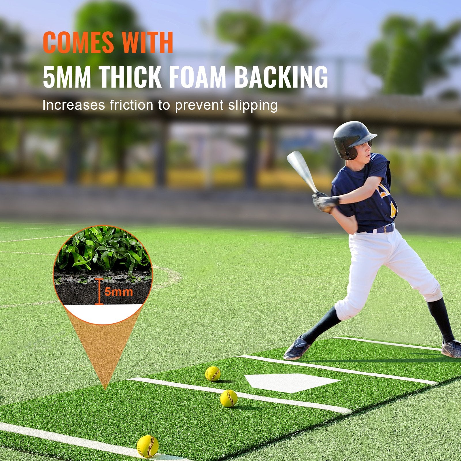 VEVOR Baseball Softball Batting Mat Indoor Outdoor Anti-Slip Training Mat Portable
