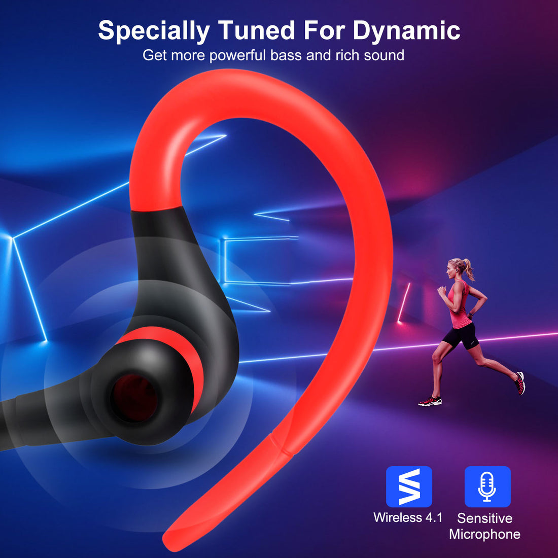 Wireless V4.1 Sport In-Ear Stereo Headphones Sweatproof Mic