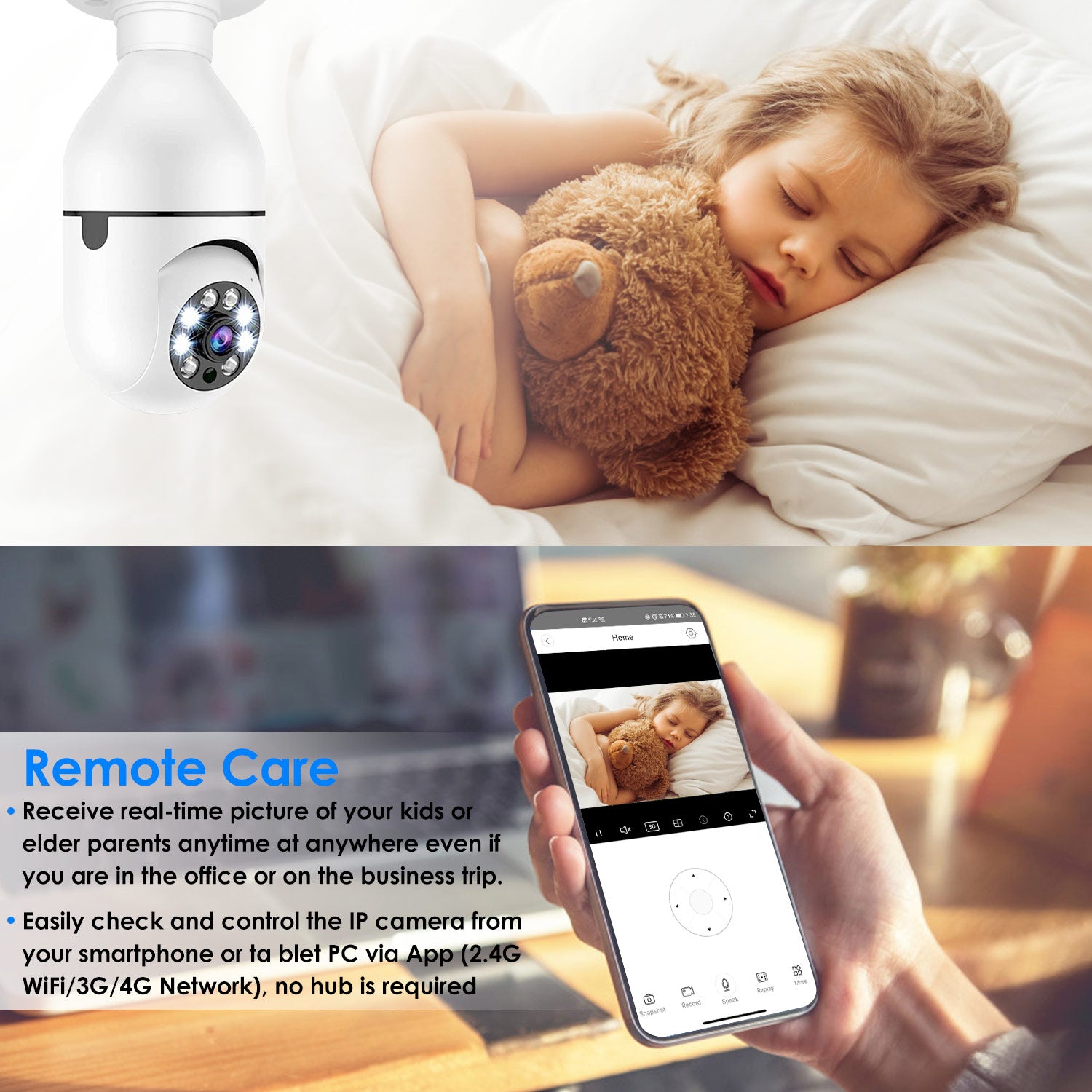 E27 WiFi Bulb Camera 1080P Pan Tilt Security Camera