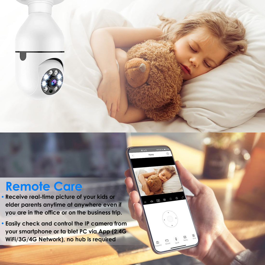 E27 WiFi Bulb Camera 1080P Pan Tilt Security Camera