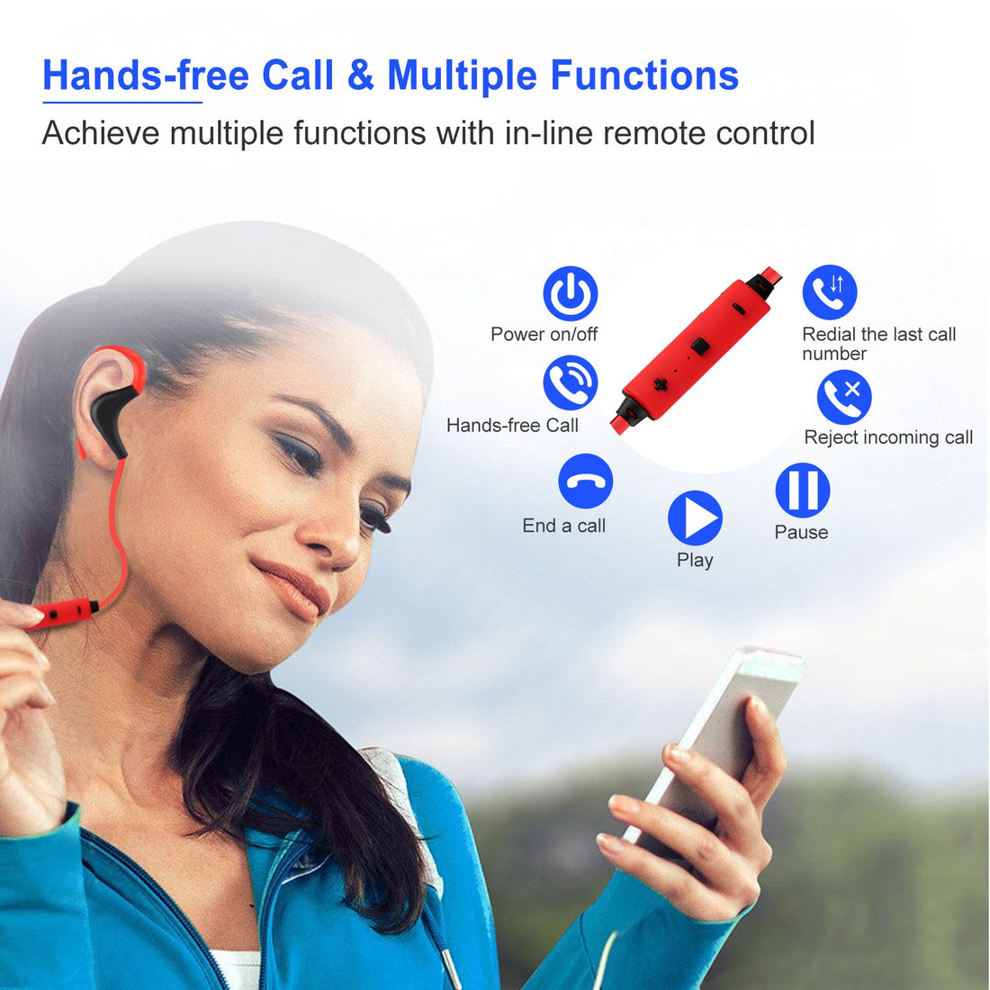 Wireless V4.1 Sport In-Ear Stereo Headphones Sweatproof Mic