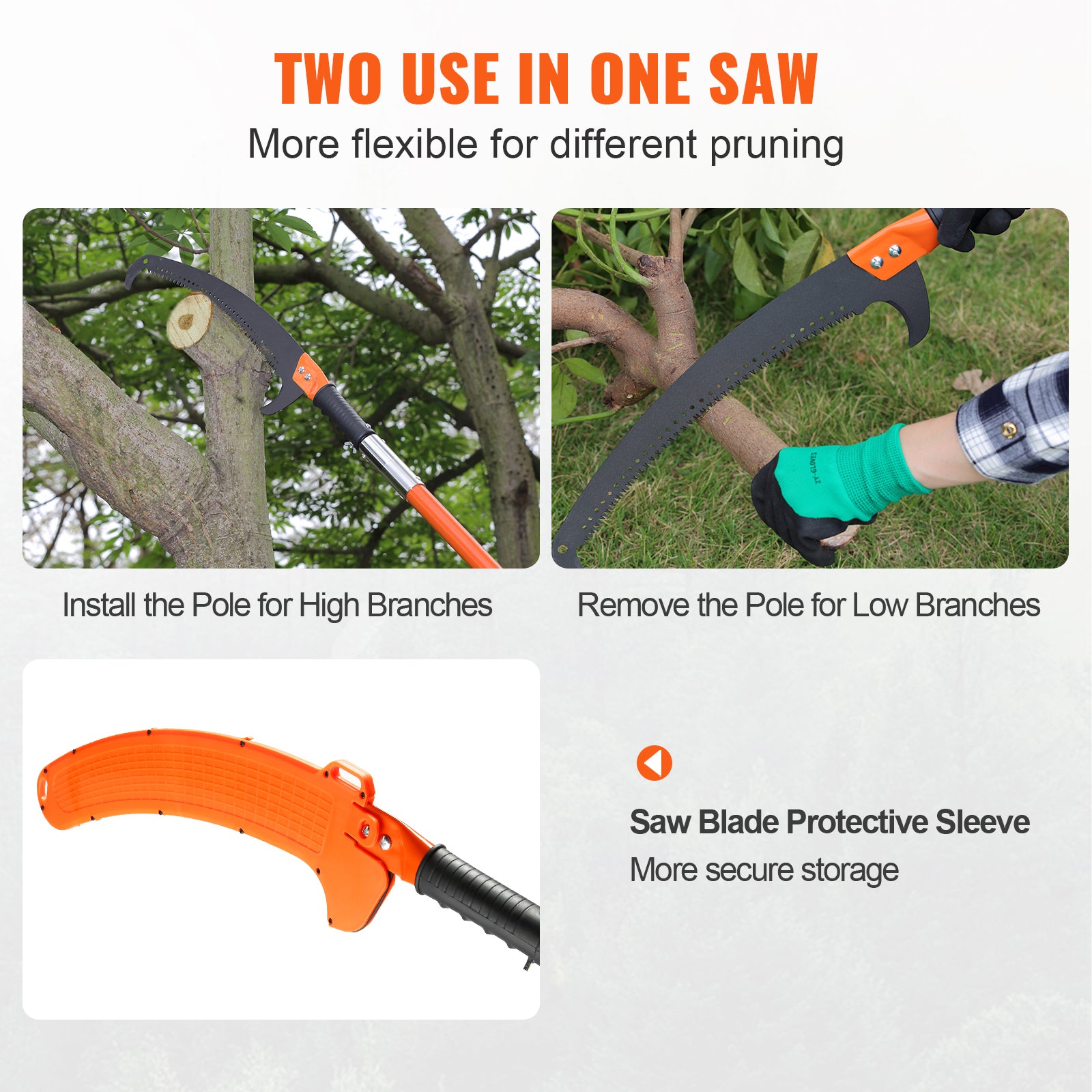 VEVOR 27FT Extendable Pole Saw Tree Pruner Fiberglass Handle Steel Blade