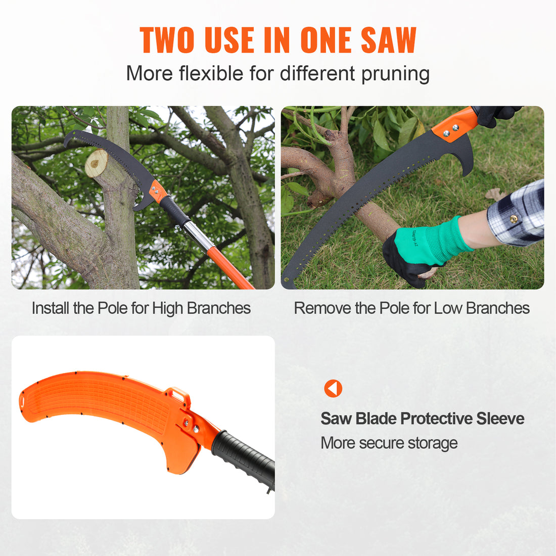 VEVOR 27FT Extendable Pole Saw Tree Pruner Fiberglass Handle Steel Blade