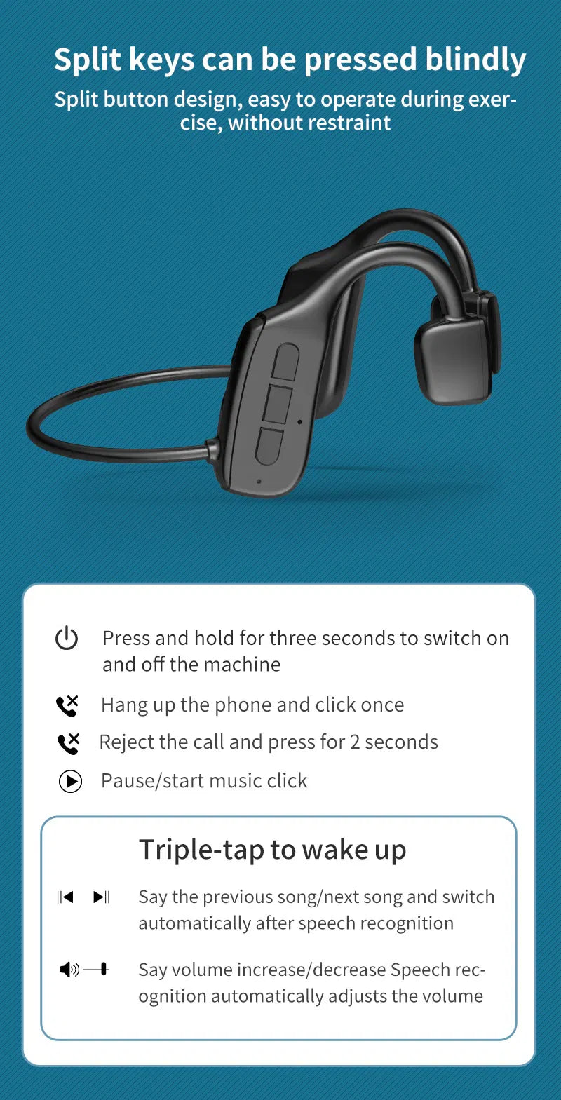 Bone Conduction Bluetooth 5.1 Wireless Sport Headphones