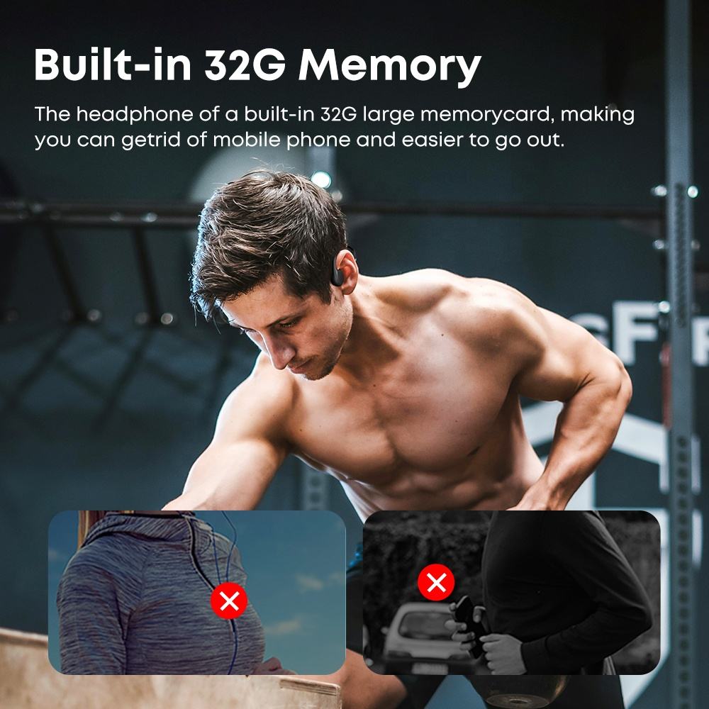 IPX8 Waterproof Bone Conduction Bluetooth Headphones 32G TF Card