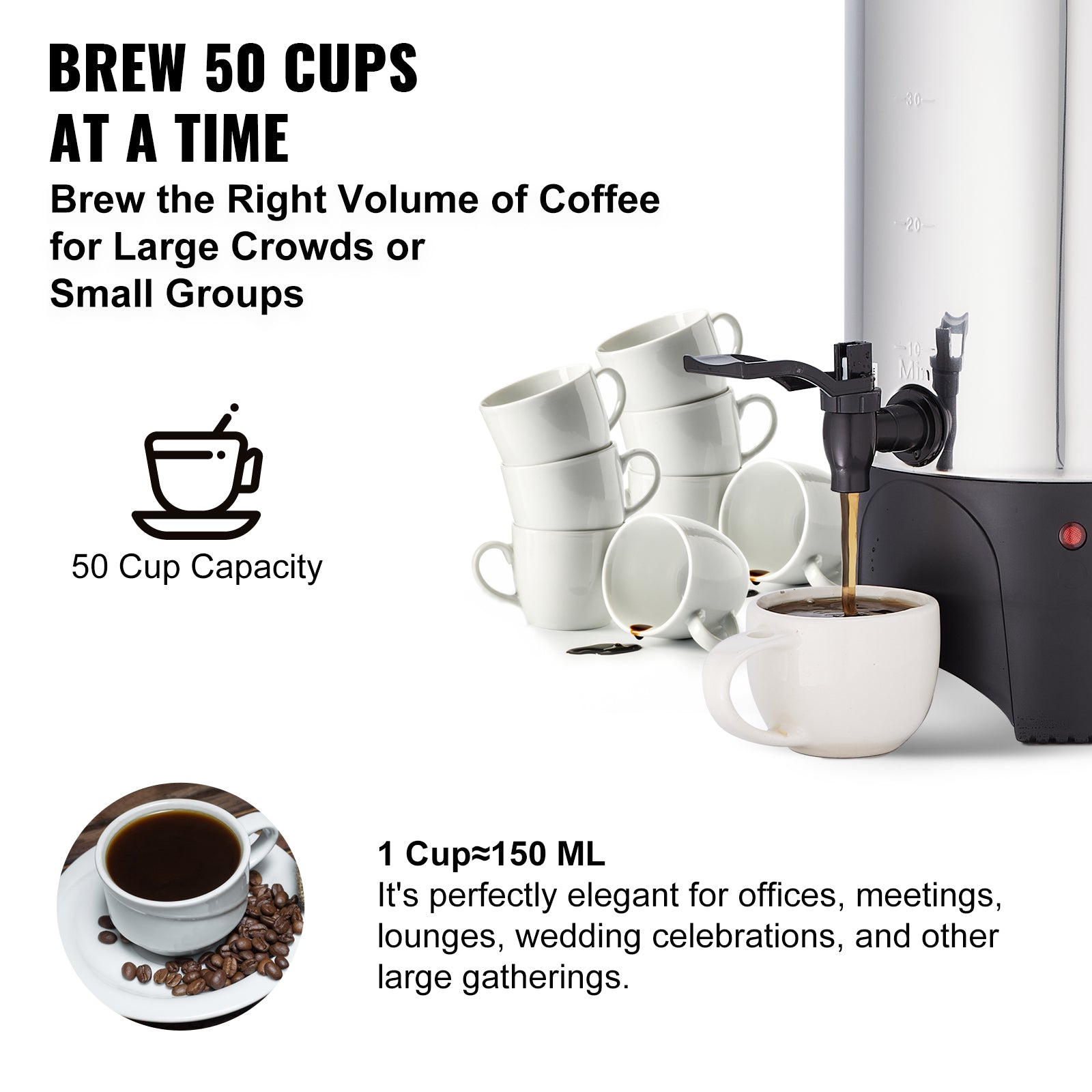 VEVOR 50-Cup Stainless Steel Commercial Coffee Urn Fast Brew Dispenser