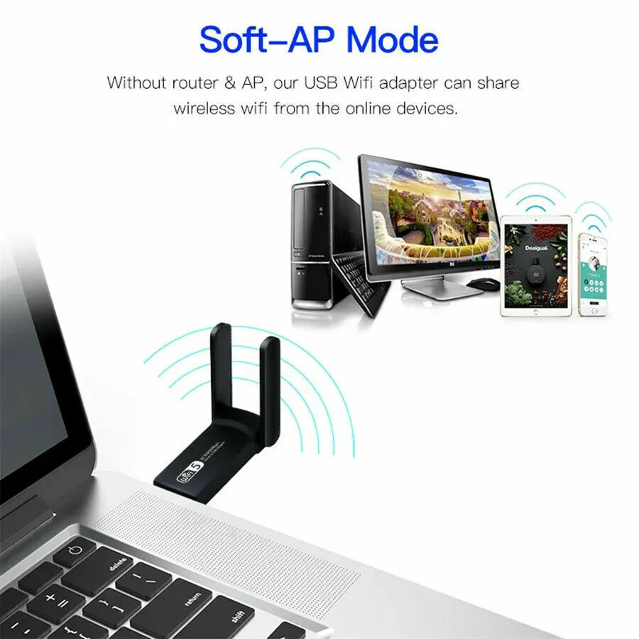 AC1200 Dual Band 1200Mbps USB 3.0 WiFi Adapter Long Range Antennas