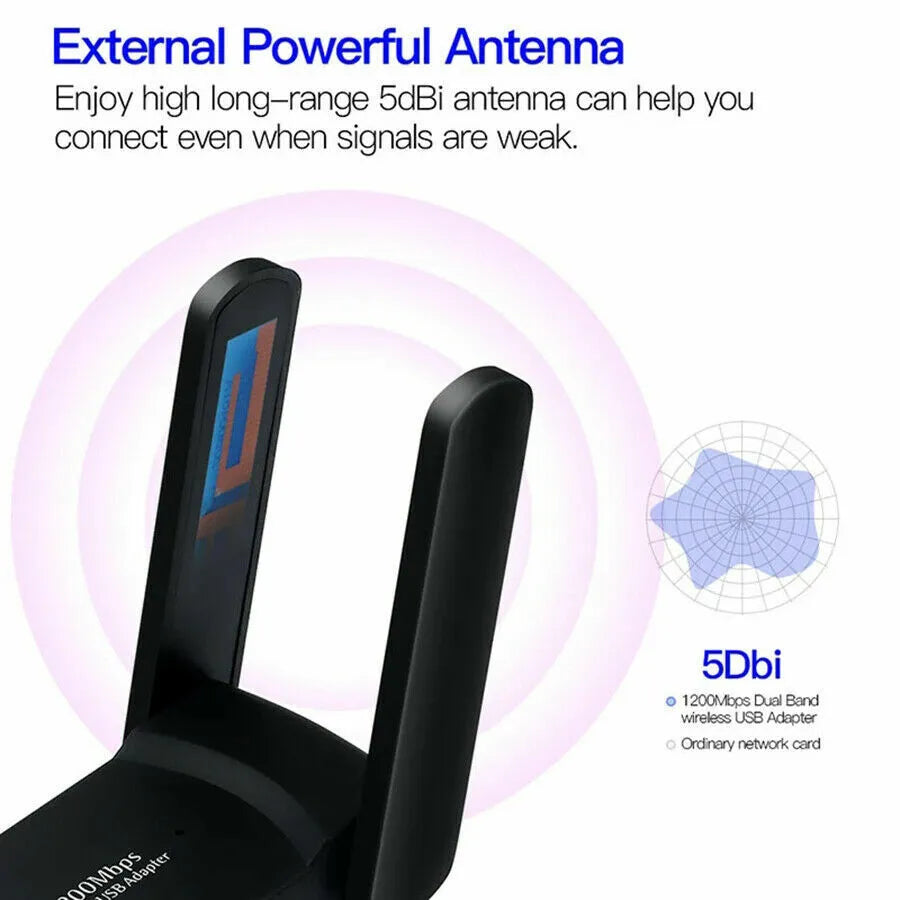 AC1200 Dual Band 1200Mbps USB 3.0 WiFi Adapter Long Range Antennas