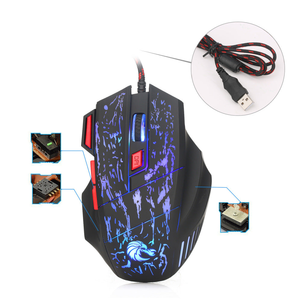 Water Crack Colorful Luminous Game Wired Mouse