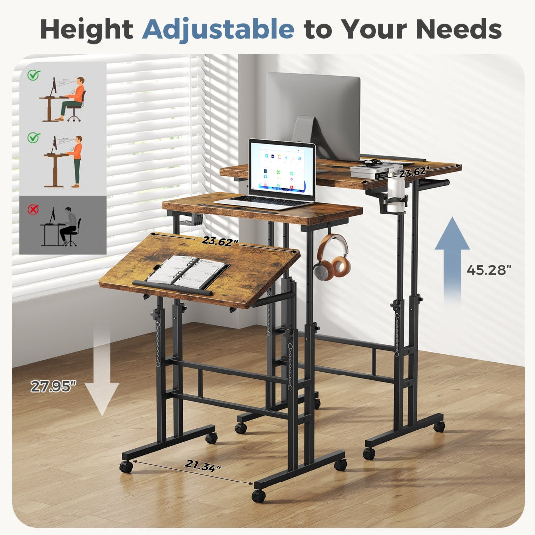 Rotating Adjustable Height Standing Desk Mobile Sit Stand Worktable